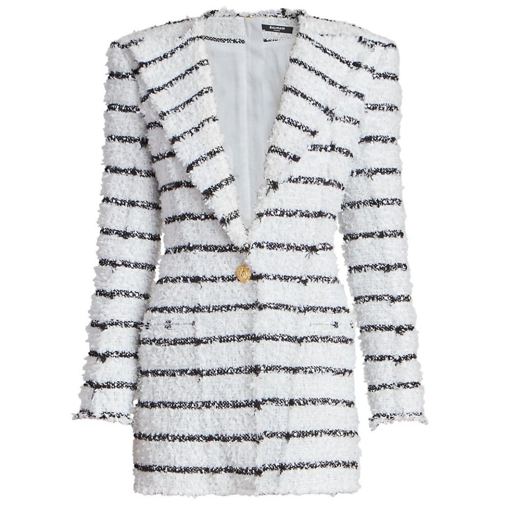 Balmain Striped Tweed Minidress White and Black size 40(8)